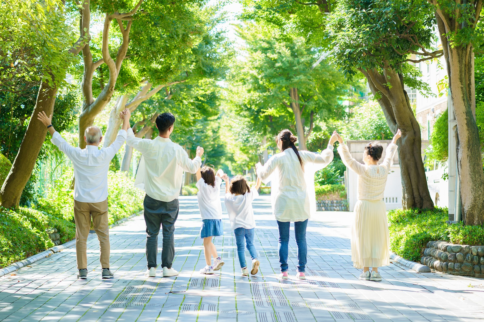 Family walking in nature